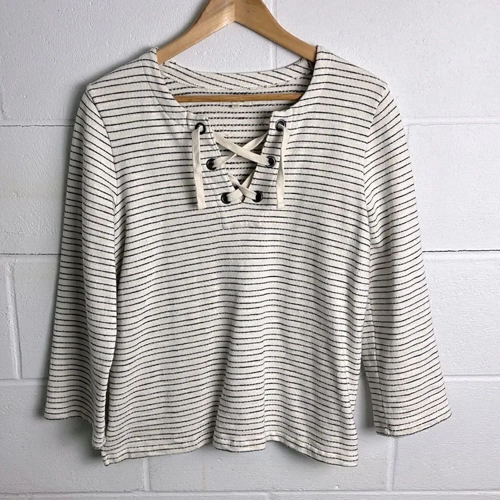Madewell striped lace up sweater
